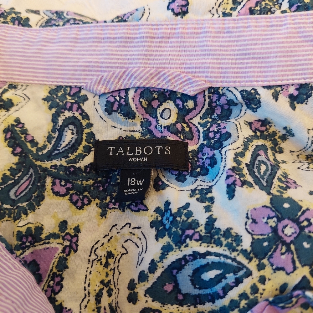 Talbots White Purple Paisley Lightweight button down long sleeve Top. Size 18W - Picture 7 of 10